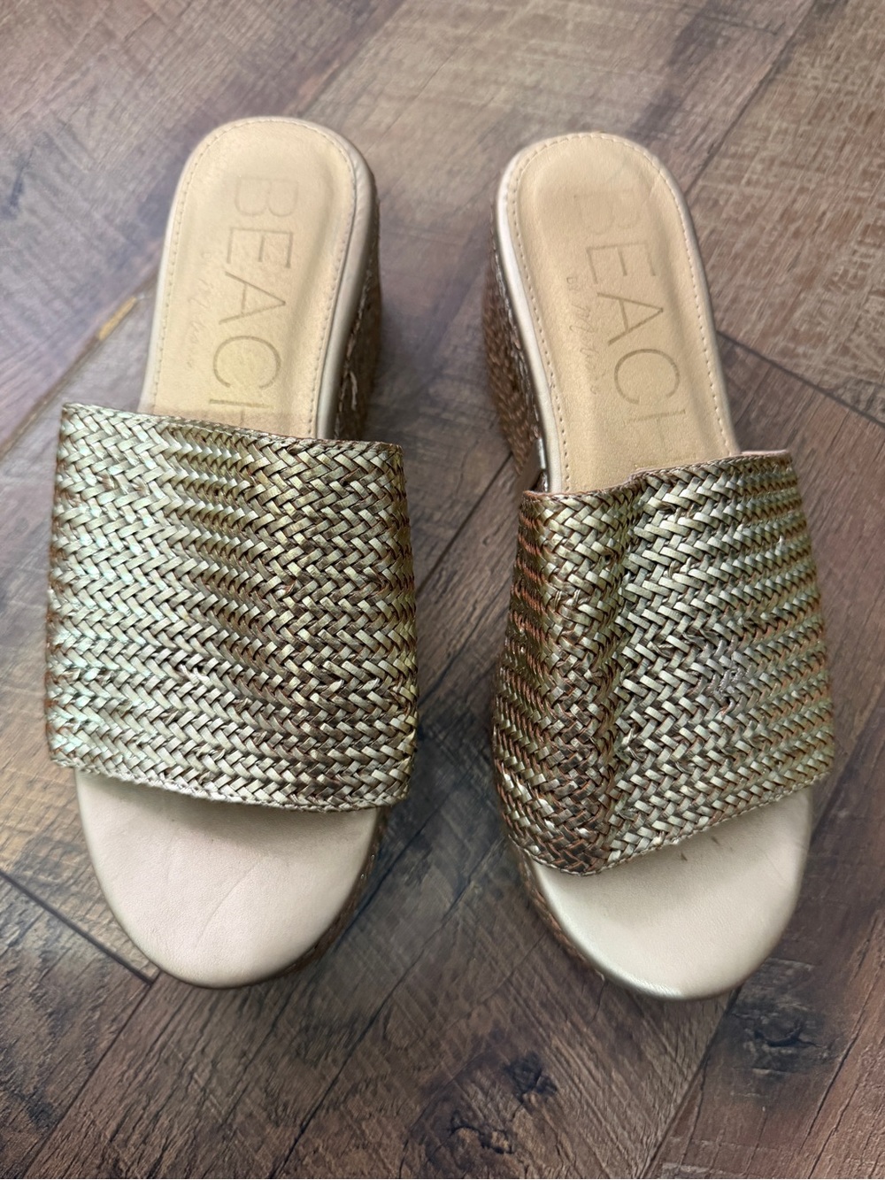 Beach Gold Woven Slide Mules - Metallic Gold